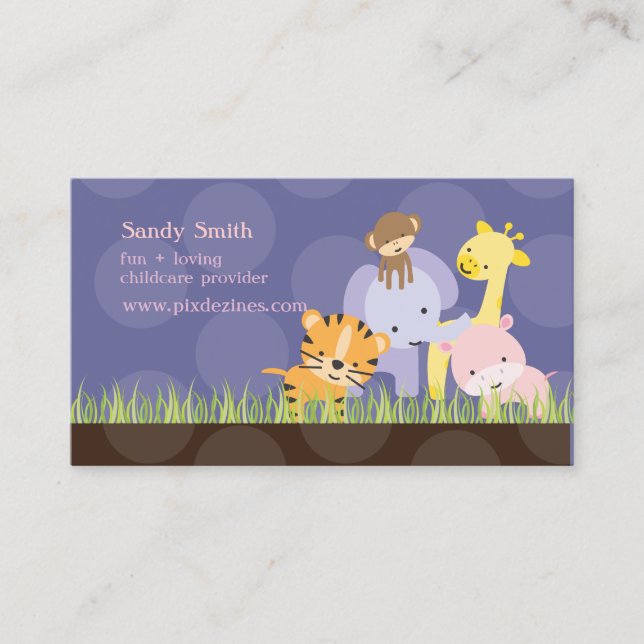 PixDezines Jungle of Fun Daycare, custom colour Business Card (Front)