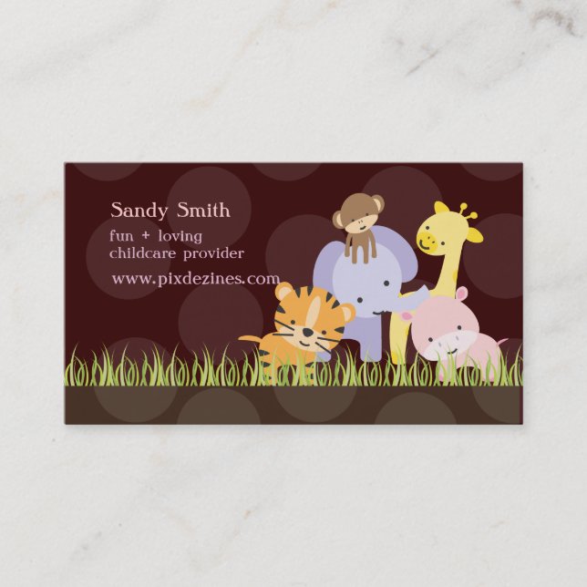 PixDezines Jungle of Fun Daycare, custom colour Business Card (Front)