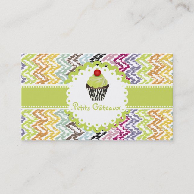 PixDezines keylime cupcake+ikat chevron Business Card (Front)