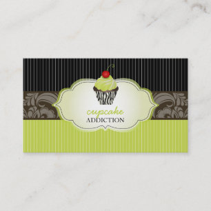 PixDezines keylime swirls cupcake+pinstripes Business Card