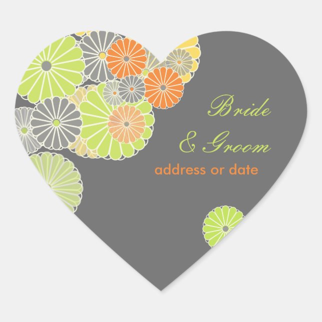 PixDezines Kiku (chrysanthemum), citrus colour Heart Sticker (Front)