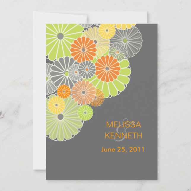 PixDezines Kiku (chrysanthemum), citrus colour Invitation (Front)