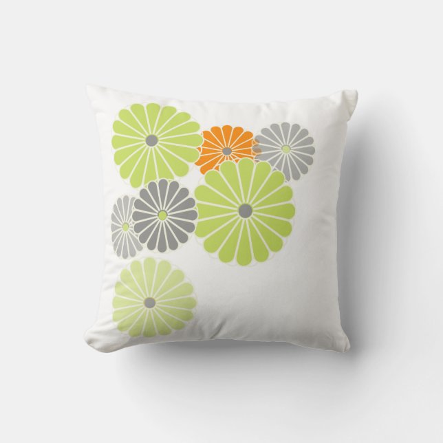 PixDezines kiku lime+orange/chrysanthemum Cushion (Front)