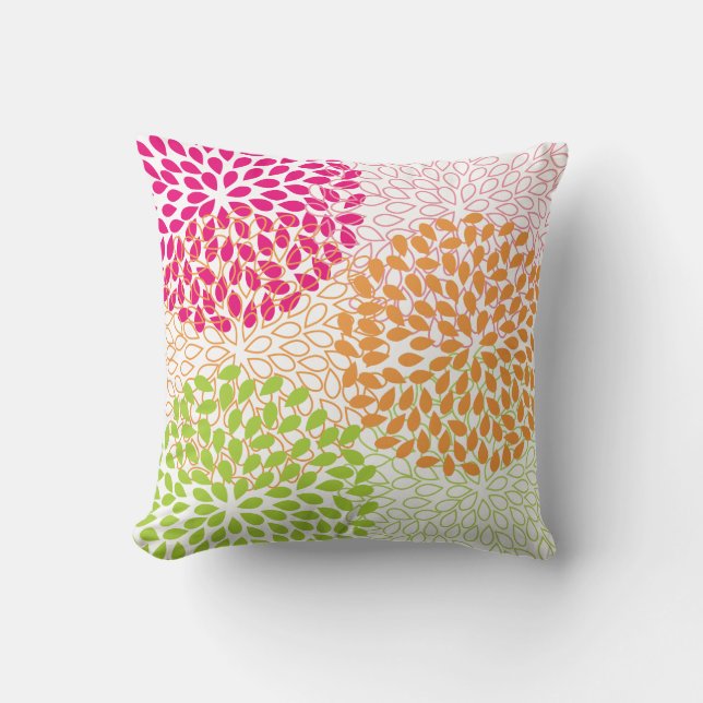 PixDezines kiku lime+orange/chrysanthemum Cushion (Front)