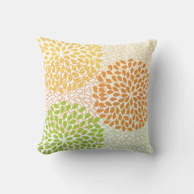 PixDezines kiku lime+orange/chrysanthemum Cushion (Front)