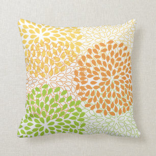 PixDezines kiku lime+orange/chrysanthemum Cushion