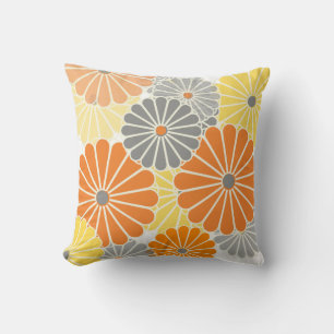 PixDezines kiku yellow/grey/orange/chrysanthemum Cushion