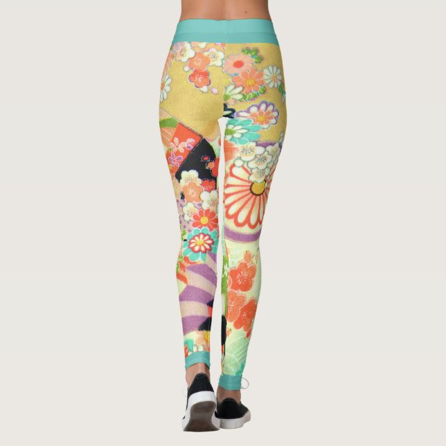 PixDezines Kimono/Peonies/Cherry Blossoms Leggings (Back)