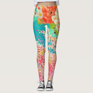 PixDezines Kimono/Peonies/Cherry Blossoms Leggings