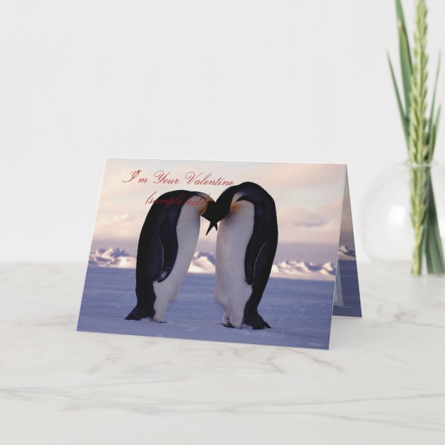 PixDezines Kissing Emperor Penguin Valentine's Holiday Card (Front)