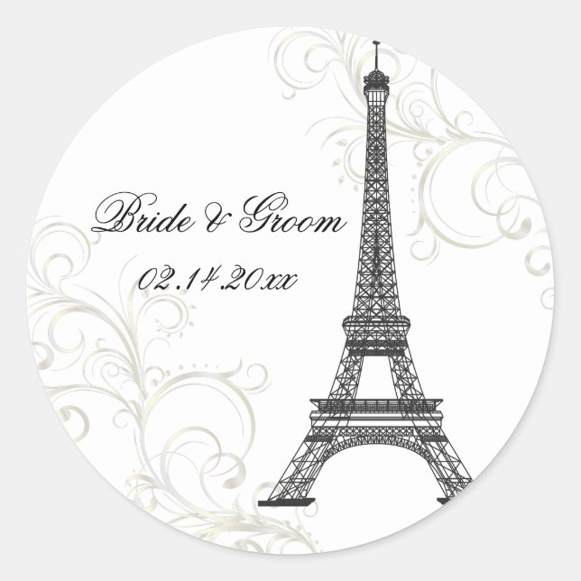 PixDezines La Tour Eiffel+Swirls/DIY colour Classic Round Sticker (Front)