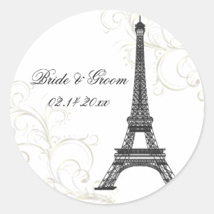 PixDezines La Tour Eiffel+Swirls/DIY colour Classic Round Sticker