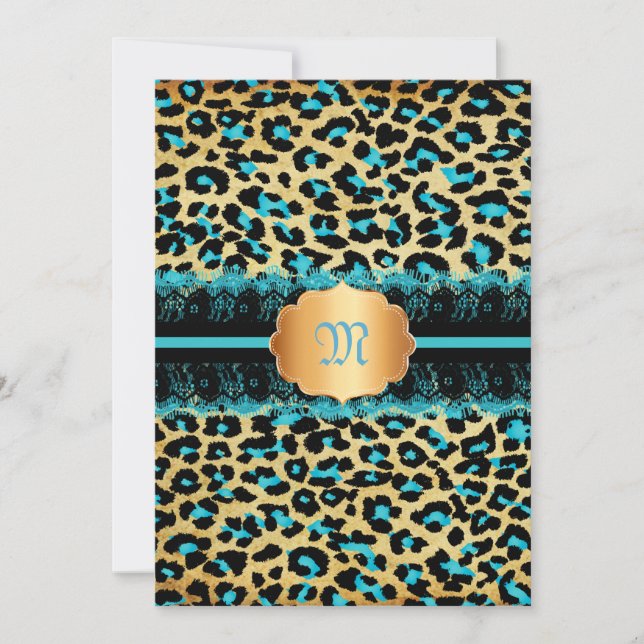 PixDezines lace+cheetah spots/teal+black Invitation (Front)