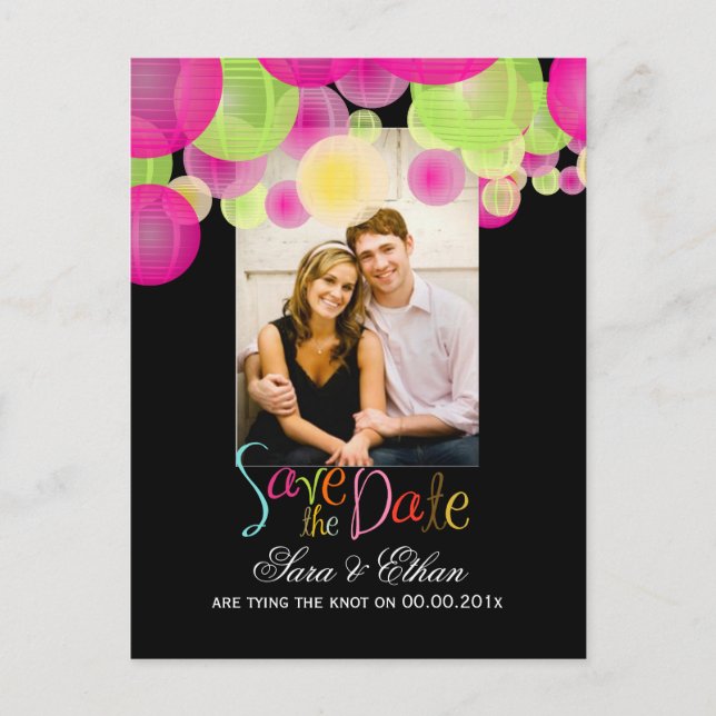 PixDezines lanterns save the date Announcement Postcard (Front)