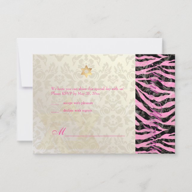 PixDezines LARGE RSVP Zebra/Damask Bat Mitzvah (Front)