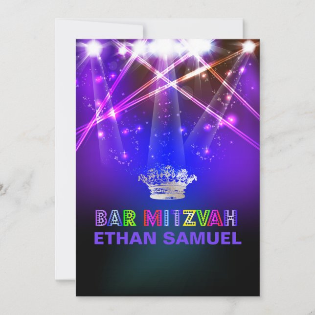 PixDezines laser /neon lights bar mitzvah Invitation (Front)
