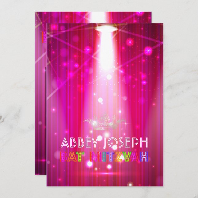 PixDezines Laser / Neon Lights Bat Mitzvah Invitation (Front/Back)