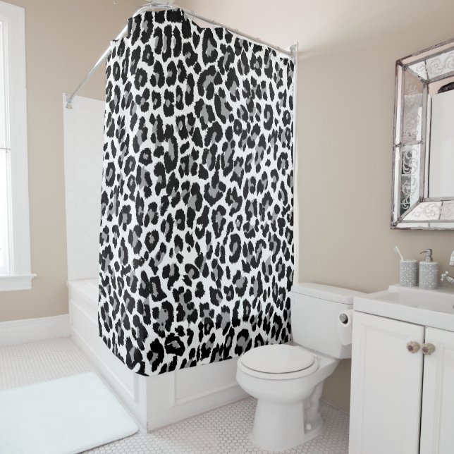 PixDezines Leopard/Grey/Black/DIY background Shower Curtain (In Situ)