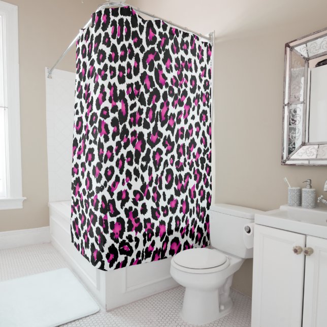 PixDezines Leopard/Pink/Black/DIY background Shower Curtain (In Situ)