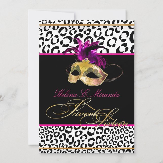 PixDezines Leopard Sweet 16 Masquerade/DIY colour! Invitation (Front)