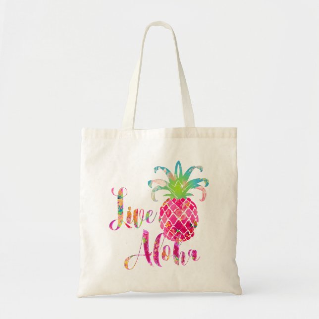 PixDezines Live Aloha Pineapple Tote Bag (Front)