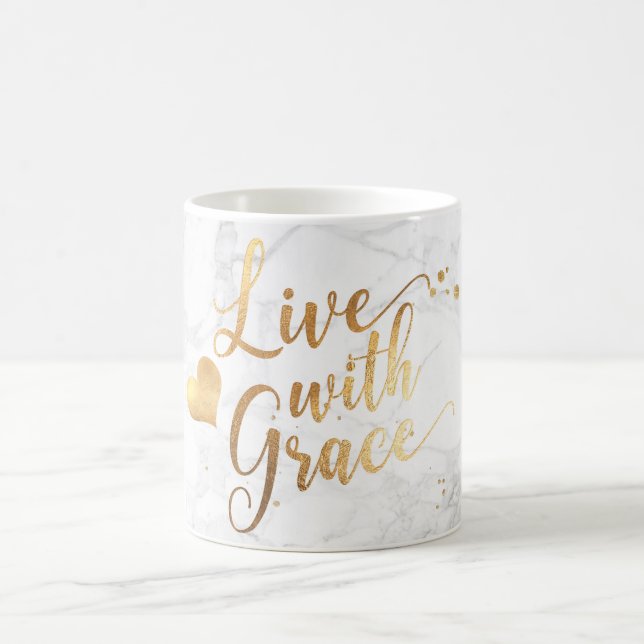 PixDezines LIVE WITH GRACE/Marble+Faux Gold Script Coffee Mug (Center)