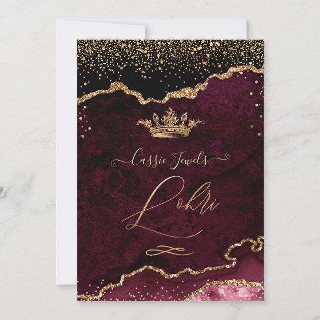 PixDezines Lohri Celebration Burgundy Agate Gold Invitation (Front)