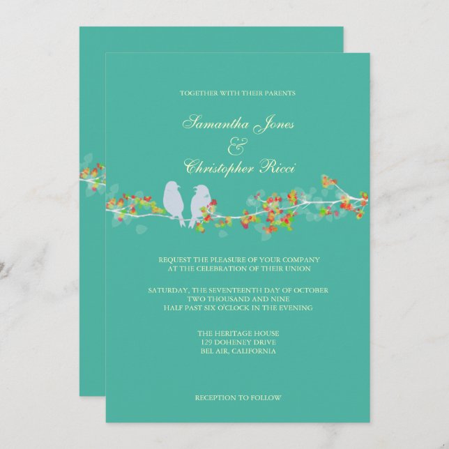 PixDezines LOVE BIRDS/DIY BACKGROUND COLOR Invitation (Front/Back)