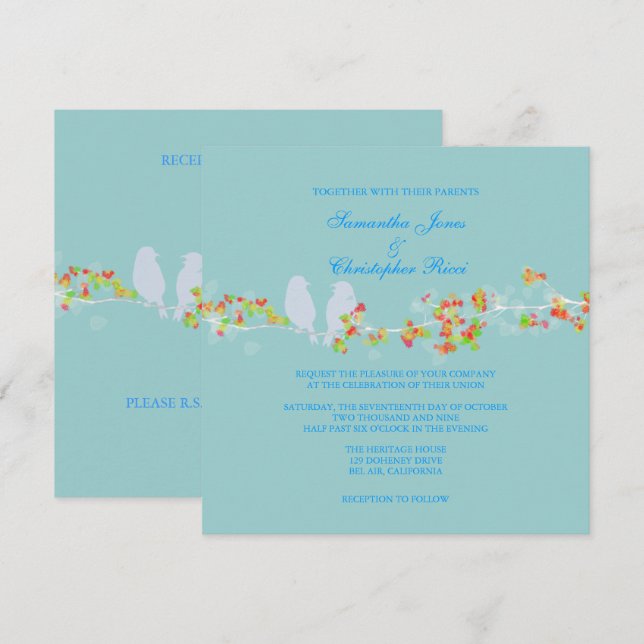 PixDezines LOVE BIRDS/DIY BACKGROUND COLOR Invitation (Front/Back)