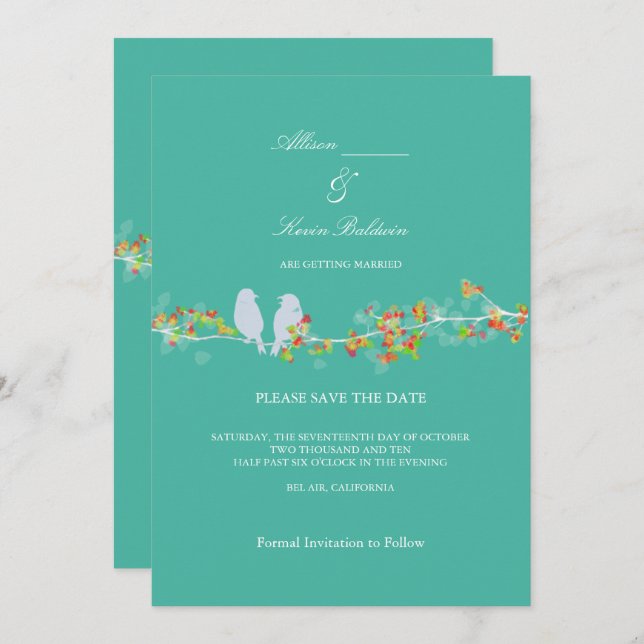 PixDezines LOVE BIRDS/DIY BACKGROUND COLOR Invitation (Front/Back)