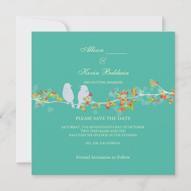 PixDezines LOVE BIRDS/DIY BACKGROUND COLOR Save The Date (Front)