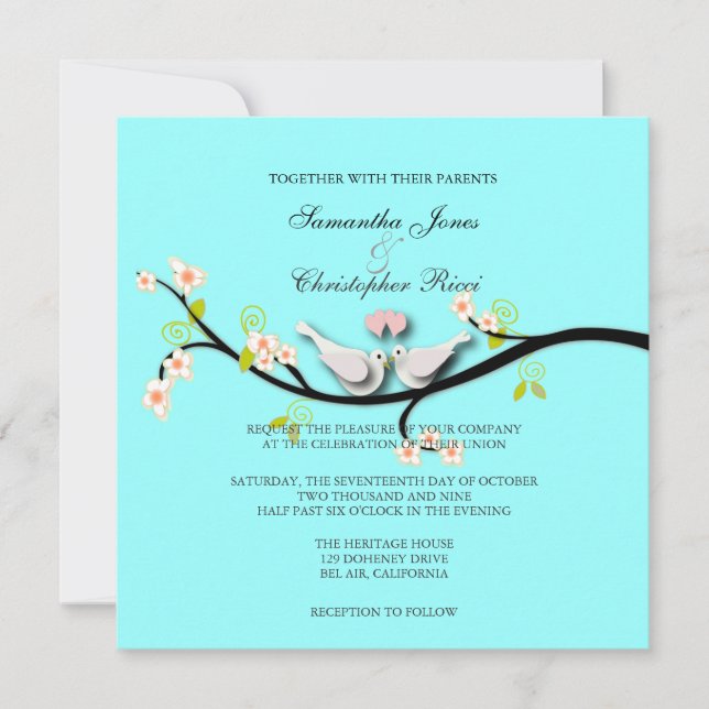 PixDezines Love Birds/White Doves Invitation (Front)