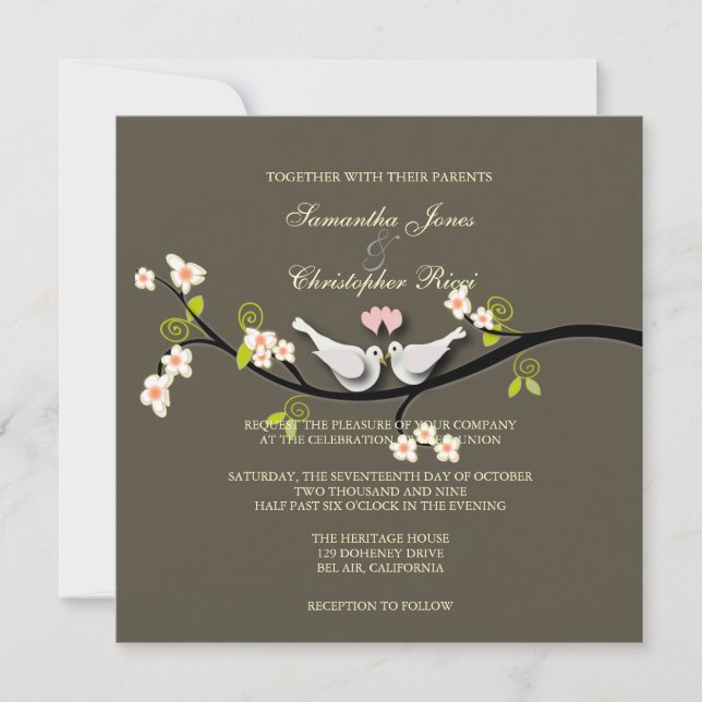 PixDezines Love Birds/White Doves Invitation (Front)