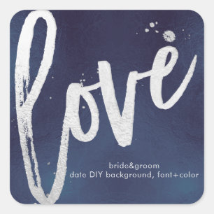 PixDezines Love dazzled faux silver+midnight blue Square Sticker