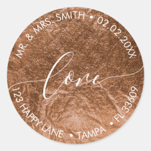 PixDezines LOVE FAUX FOIL, COPPER Classic Round Sticker