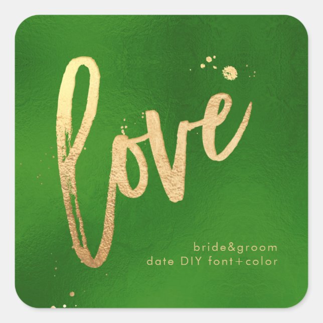 PixDezines Love, faux gold Evergreen Square Sticker (Front)