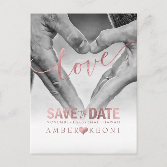 PixDezines Love,Faux Rose Gold Save the Date/Heart Announcement Postcard (Front)