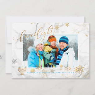 PixDezines Love+Light Hannukkah/snowflakes+marble Holiday Card