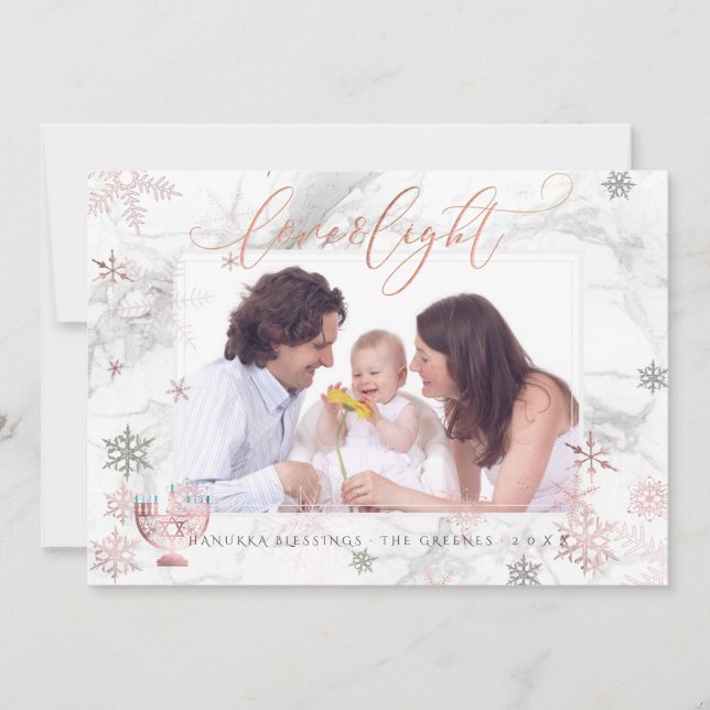PixDezines Love+ Light Hanukkah Marble Snowflakes Holiday Card (Front)
