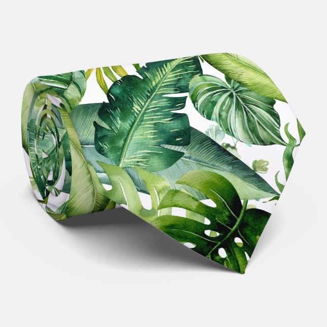 PixDezines Lush Greenery Tropical Foliage Neck Tie (Rolled)