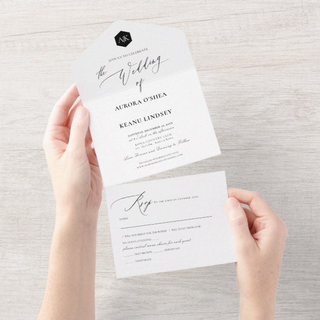 PixDezines Luxe Calligraphy DIY Black White All In One Invitation (Tearaway)