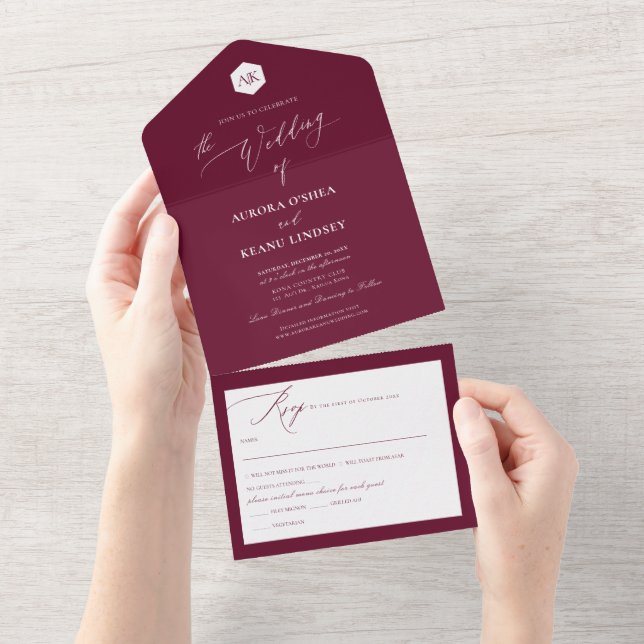 PixDezines Luxe Calligraphy DIY Colours Burgundy All In One Invitation (Tearaway)