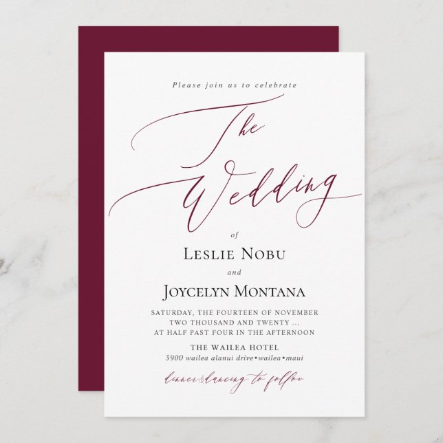 PixDezines Luxe Calligraphy Minimalist Wedding Invitation (Front/Back)