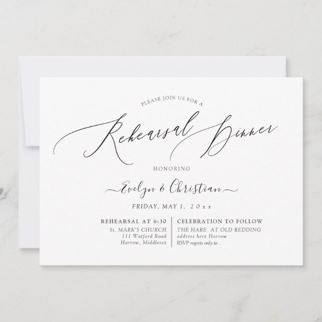PixDezines Luxe Calligraphy Rehearsal Dinner  Invitation (Front)