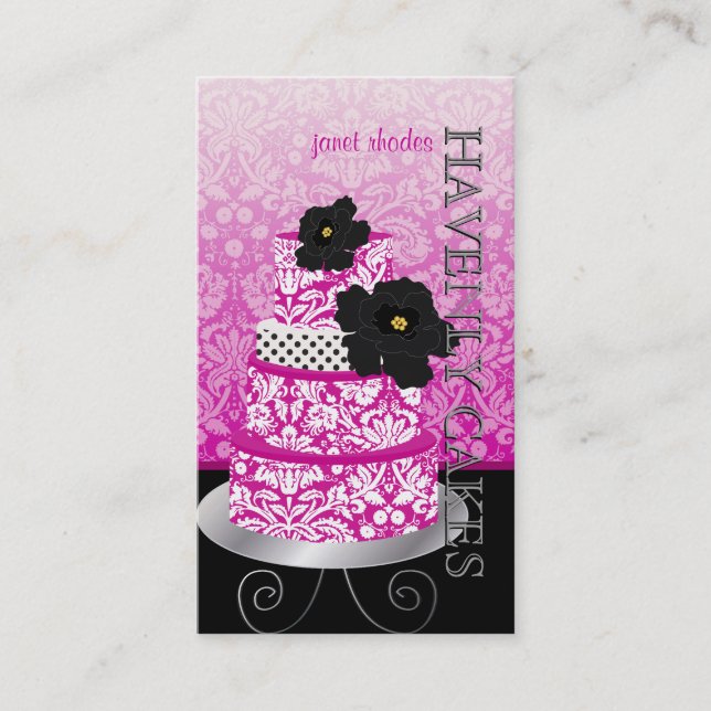 PixDezines Magenta+White damask cake/pâtisserie Business Card (Front)