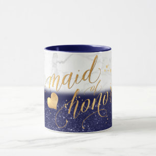 PixDezines Maid of Honour/Marble+Gold+Blue Glitter Mug