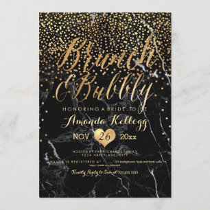 PixDezines Marble Brunch+Bubbly Dazzled/Faux Gold Invitation