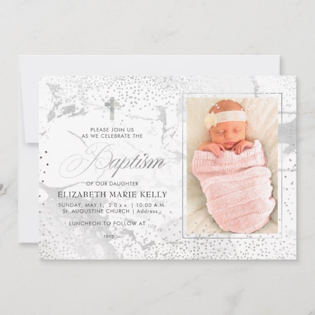 PixDezines Marble+Confetti/Baptism Invitation (Front)