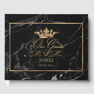 PixDezines Marble+Faux Gold Crown+Fancy Script Guest Book