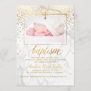 PixDezines Marble Faux Gold Dots/Baptism Card